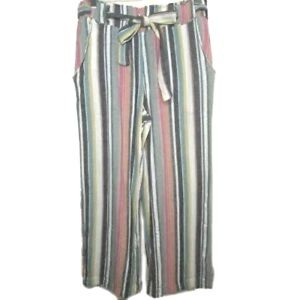 Indigo rein wide leg striped pants with a tie-belt